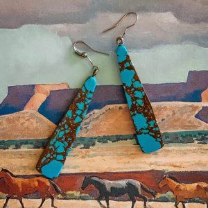 Natural Turquoise Slab Teardrop Earrings